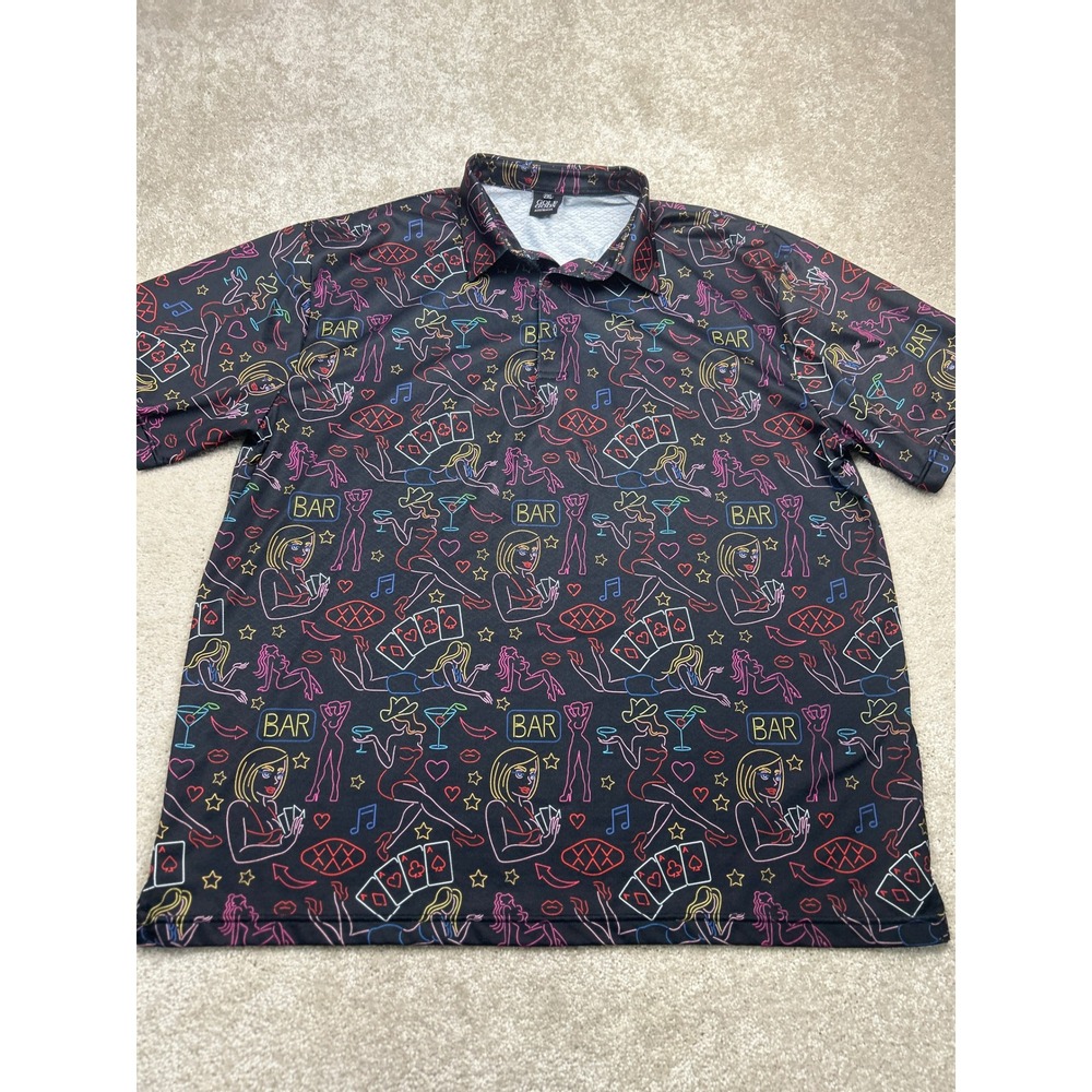 Golf Gods Neon Bar Pinup Polo 2XL Black Vegas Gambling Retro Novelty Vegascore